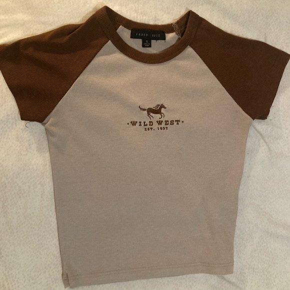 faded rose Tops - “Wild West” embroidered ribbed baby tee